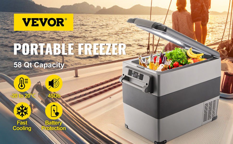 VEVOR 55L Car Refrigerator Mini Fridge Freezer Portable Compressor Coole Freezer Vehicle Car Truck RV Boat Mini Electric Cooler